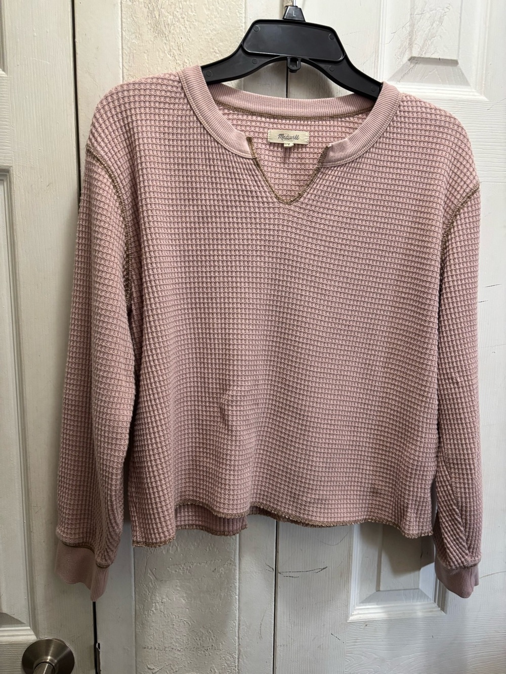Madewell Dusty Pink Waffle-Knit Long Sleeve Pullover